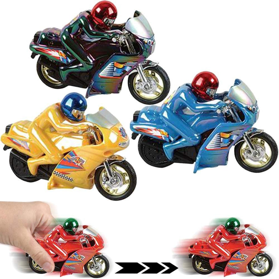 Motorcycle Toys for Kids, Set of 3, Push and Go Friction Powered Toy Motorbikes, Cool Toys for Boys, Girls, Fun Birthday Party Favors, Unique Cake Toppers, Assorted Colors