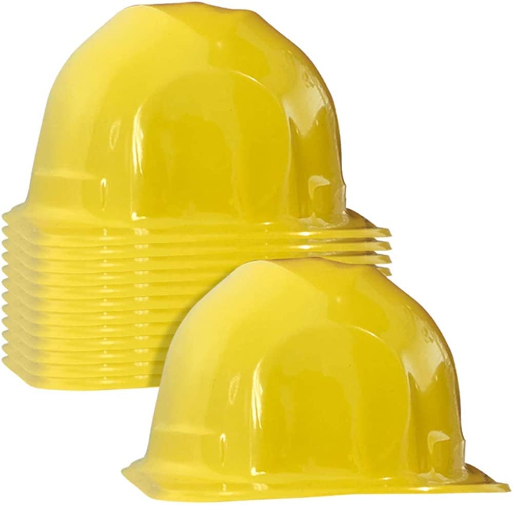 Construction Hats for Kids - Pack of 12 Yellow Plastic Hats - Construction Theme Birthday Party Supplies and Favors, Construction Costume Safety Helmet for Boys and Girls