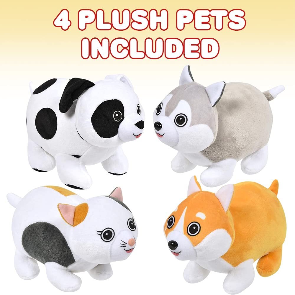 ArtCreativity Pet Plushies, Set of 4, Cute Stuffed Toys for Kids Plush Material, Adorable Nursery and Playroom Décor, Animal Party Favors for Girls and Boys, 4 Assorted Characters