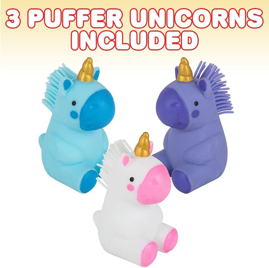 Puffer Unicorn Toys for Kids, Set of 3, Fidget Toys for Girls and Boys, Unicorn Party Supplies, Cute Goodie Bag Fillers and Party Favors, Stress Relief Toys for Children, 3 Colors