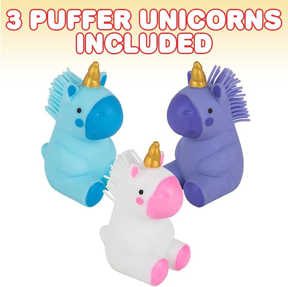 Puffer Unicorn Toys for Kids, Set of 3, Fidget Toys for Girls and Boys, Unicorn Party Supplies, Cute Goodie Bag Fillers and Party Favors, Stress Relief Toys for Children, 3 Colors