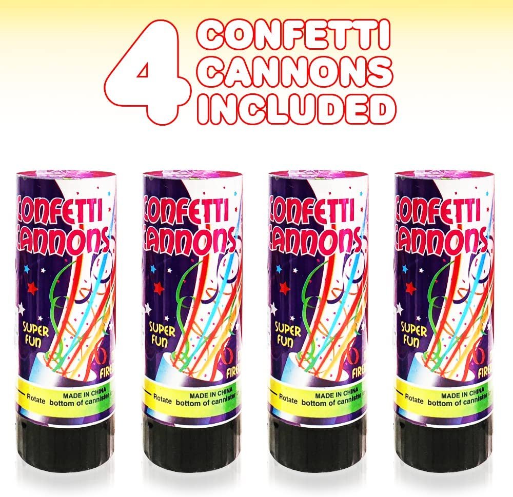 Confetti Cannons, Set of 4, Party Poppers for Wedding, Birthday, Graduation, Baby Shower, Safe Confetti Poppers for Kids, Fun Party Supplies, Decorations, and Favors