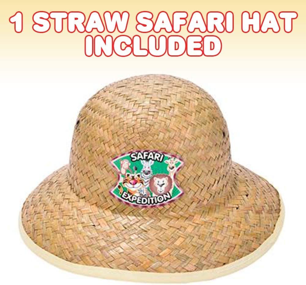 Straw Safari Hat for Kids, 1PC, Child Size Explorer Hat with Safari Expedition Logo, Adventurer and Farmer Costume Prop for Halloween, Fun Dress-Up Accessories, Explorer Gifts…