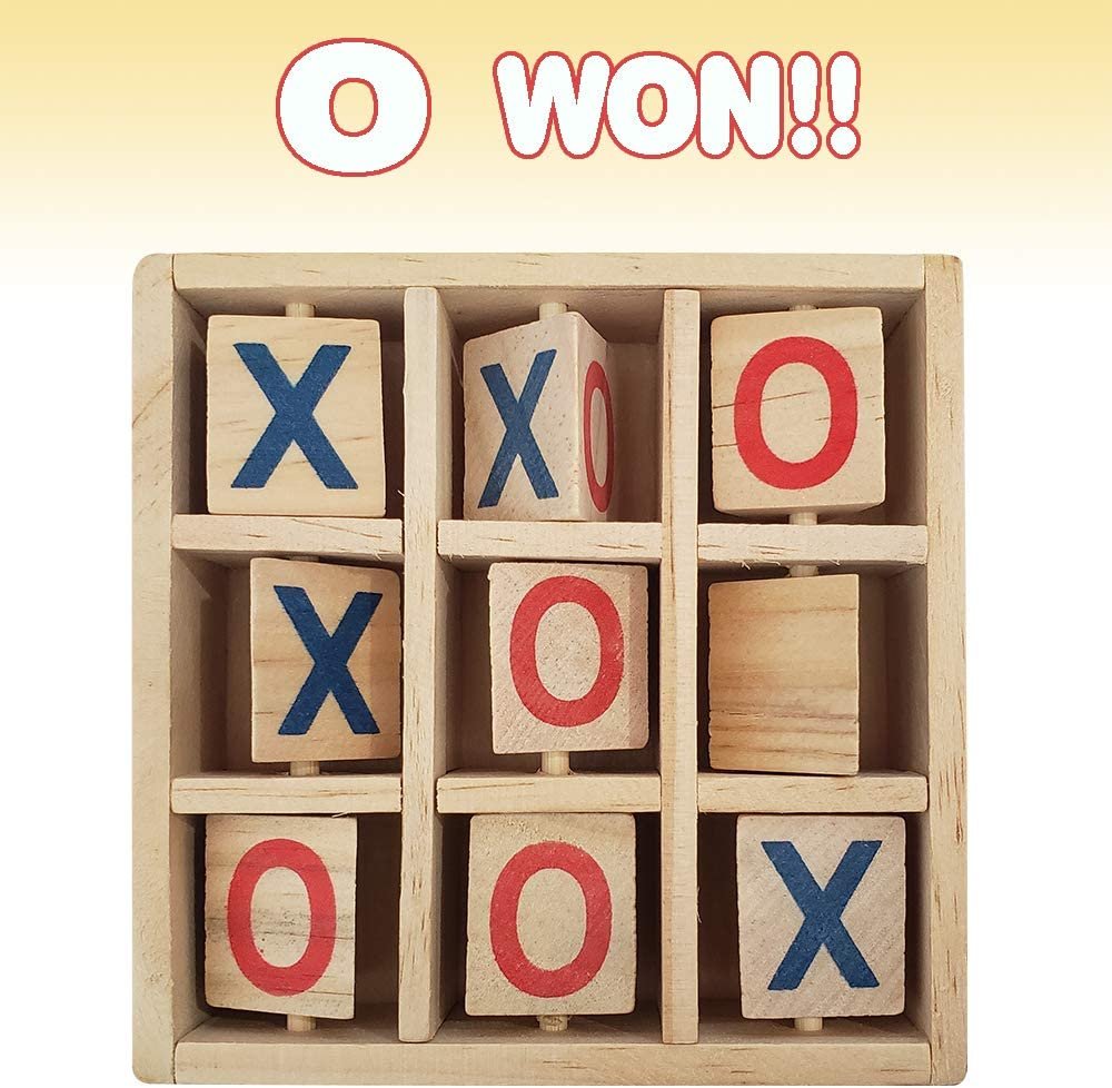 Gamie Wooden Tic-Tac-Toe Game - 4.75" Game for Kids and Adults - Fun Indoor Game Night Activity - Educational Toy for Children - Unique Desk Decoration, Gift Idea