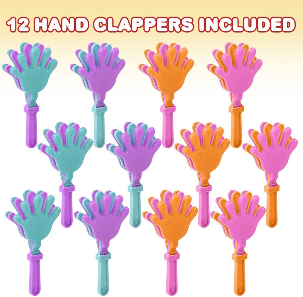 Hand Clappers Noisemakers - Pack of 24-4"es Assorted Plastic Noisemakers for Sports, Parties, and Concerts - Best Birthday Party Favors and Goodie Bag Fillers for Boys and Girls