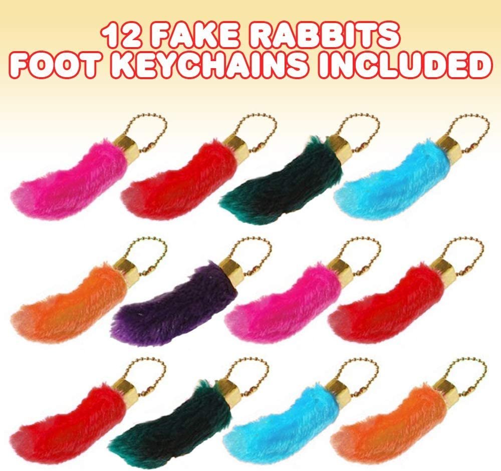Fake Rabbit’s Foot Keychains, Pack of 12, Birthday Party Supplies, Party Favors, Goodie Bag Fillers, Prize for Boys and Girls