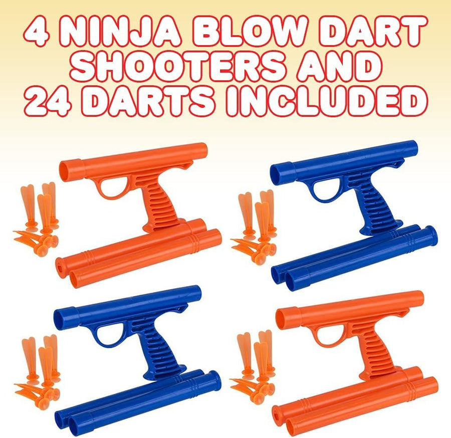 Ninja Blow Dart Shooter, Set of 24 Blasters with 4 Dart Shooters, Ninja Toy Weapons for Kids, Fun Halloween Costume Accessories, Best Ninja Birthday Party Favors, Goodie Bag Fillers
