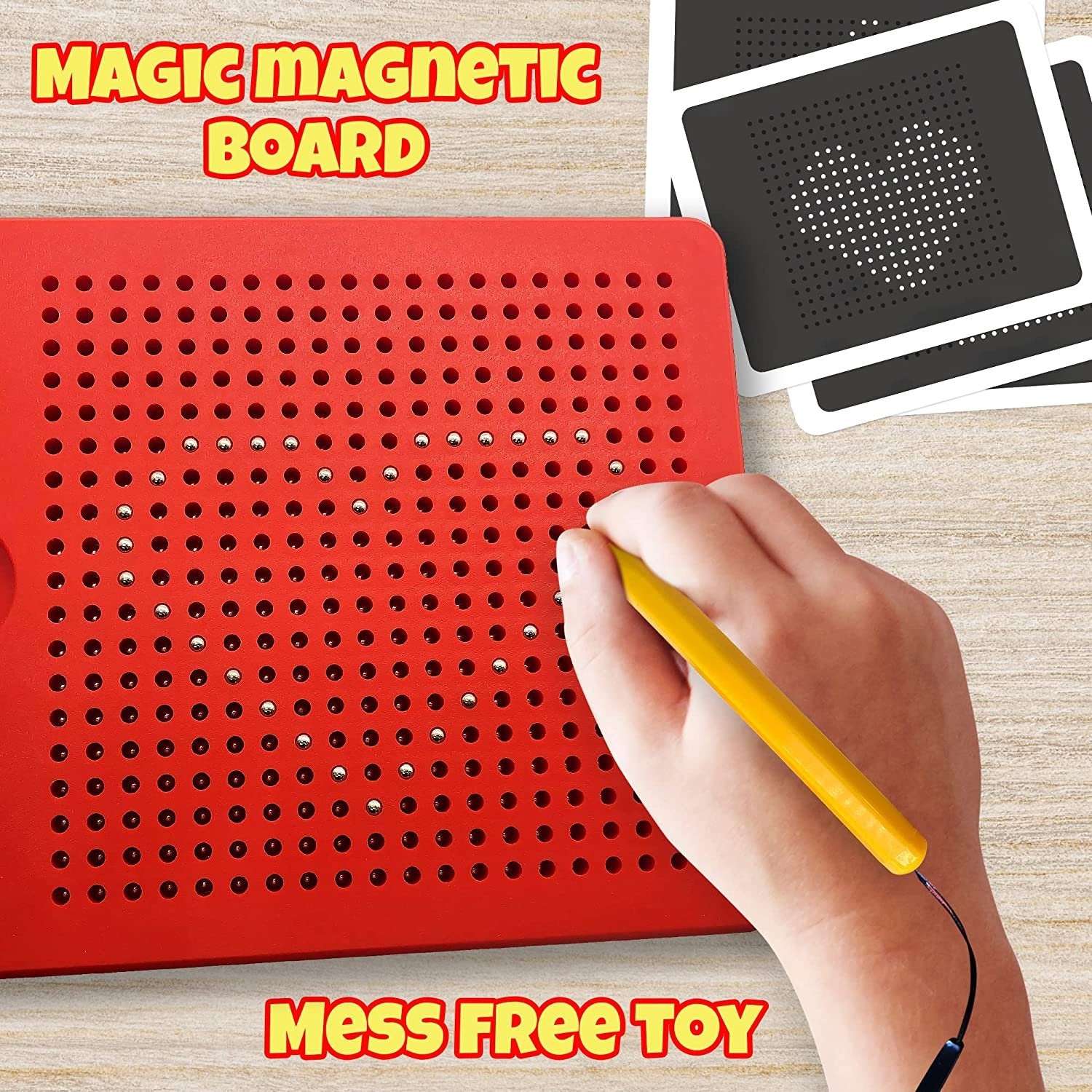 Mini Magnetic Drawing Board for Kids, Includes Magnet Board with Attached Stylus Pen and 25 Double-Sided Ideas Cards, Mini Drawing Magnetic Toy for Boys and Girls, 8.5 x 7"es