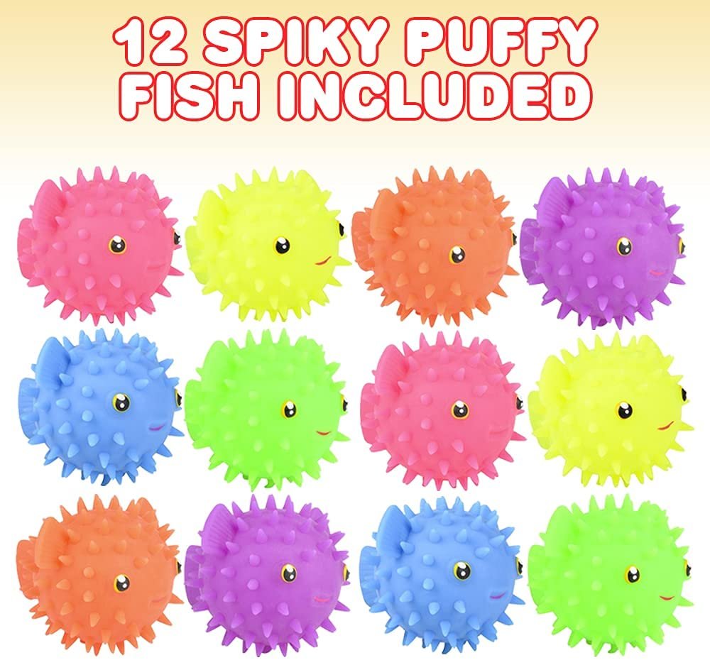 ArtCreativity Spiky Puffer Fish, Set of 12, Spiky Squeeze Toys for Kids, Fidgeting Anxiety Toys in Assorted Colors, Fidget Toys for Children, Under The Sea Party Decorations, Aquatic Party Favors