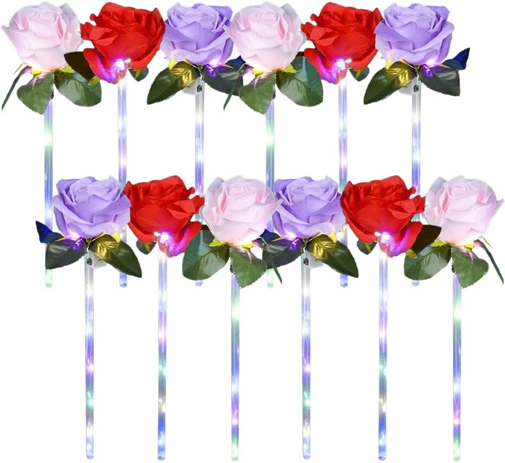 Light Up Rose Wands for Kids, Set of 12, LED Rose Wand Set with Multiple Colors, Light Up Party Favors and Rose Party Decorations, 14" Tall LED Wands for Kids and Adults
