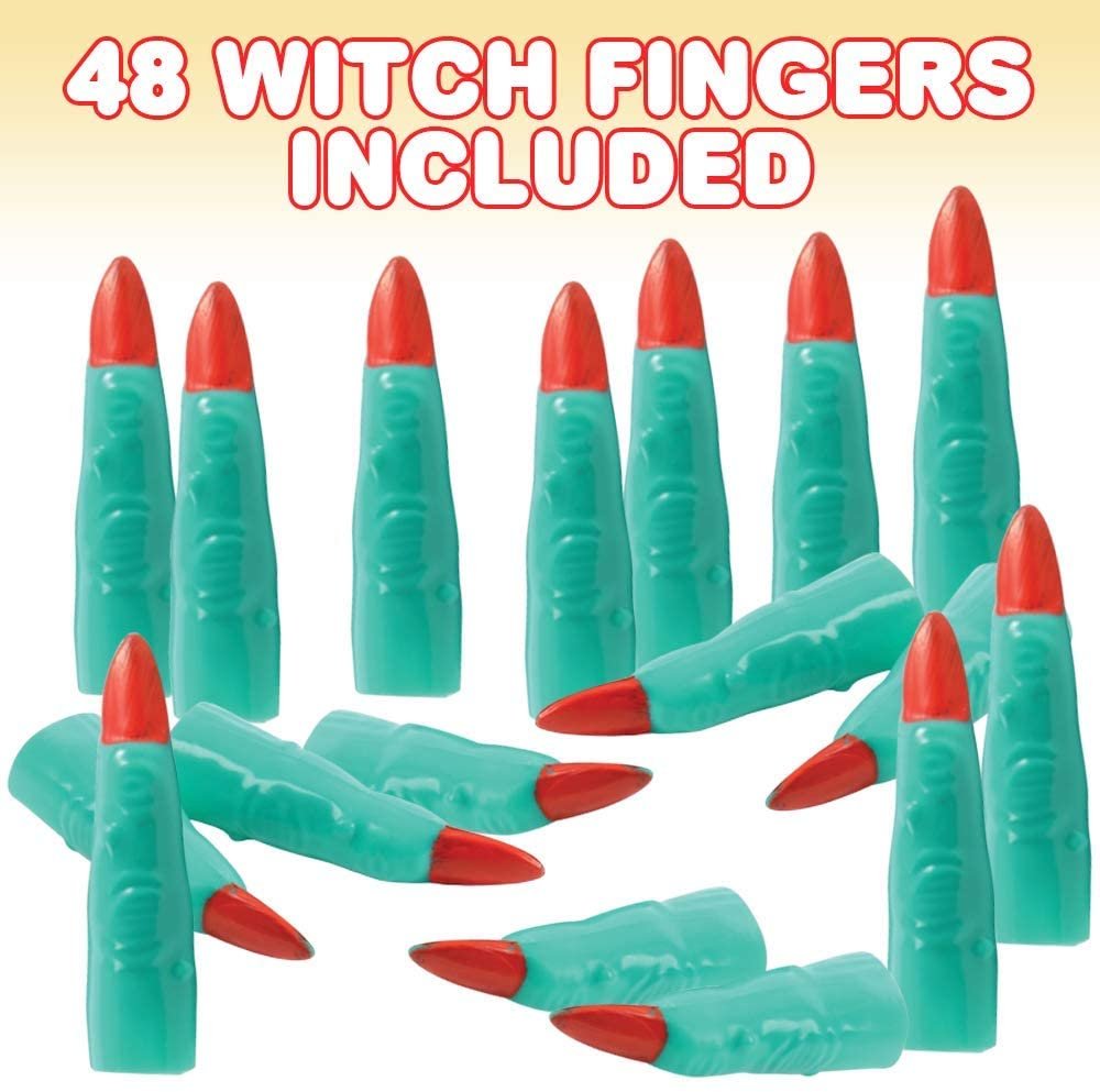 Spooky Witch Fingers, Set of 48, Fake Fingers for Monster, Alien, or Zombie Halloween Costume, Fun Guided Reading Pointers for Kids, Non-Candy Halloween Treats and Goodie Bag Fillers