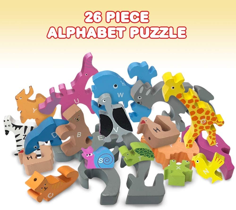 ABC's Animal Alphabet Puzzle for Kids, 26pc Reversible Wooden Puzzle for Learning ABC's