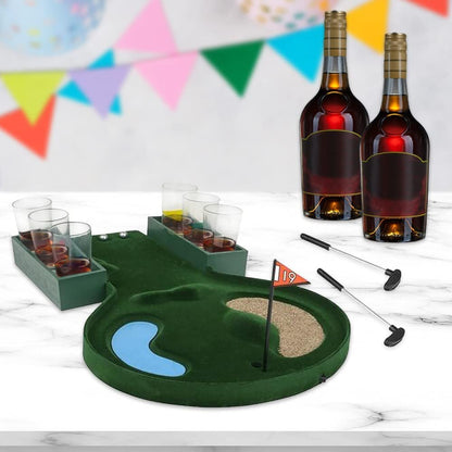 Gamie Golf Drinking Game, Golfing Adult Drinking Game with 1 Game Board, 2 Putters, 2 Metal Balls, 1 Flag, 1 Bag of Sand, and 6 Shot Glasses, Unique Gift for Golfers and Father’s Day
