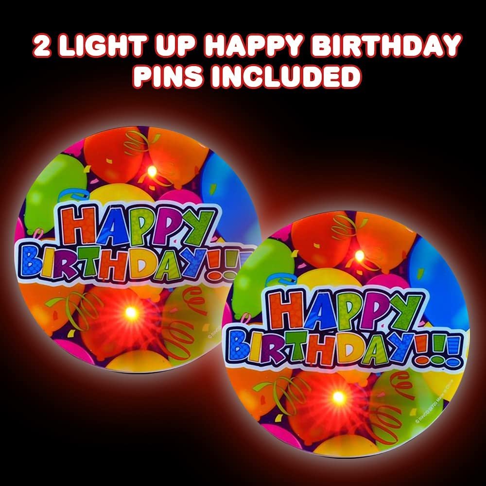 Light-Up Happy Birthday Button Pins, Set of 2, LED Birthday Shirt Pins with Red Flashing Lights, Birthday Party Essentials, Party Favors for Boys and Girls, Unique Goodie Bag Fillers