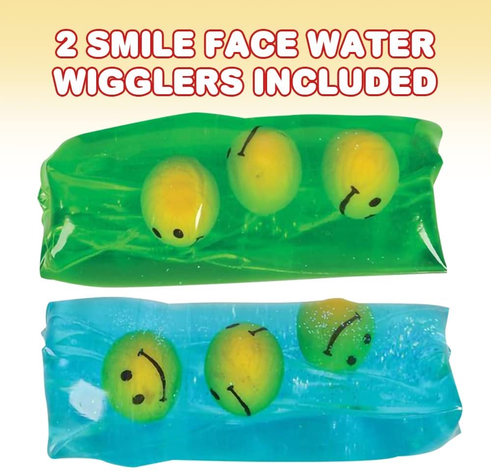 ArtCreativity Smile Face Water Wigglers, Set of 2, Fidget Toys for Kids with Smile Face Balls and Glitter Inside, Stress Relief Toys for Boys and Girls, Unique Party Favors for Children