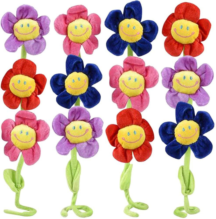 Daisy Flower Plush Toys, Set of 12, Colorful Flowers with Smiley Faces and Bendable Stems, Cute Birthday Party Favors, Boys’ and Girls’ Room Decorations, Classroom Teacher Rewards