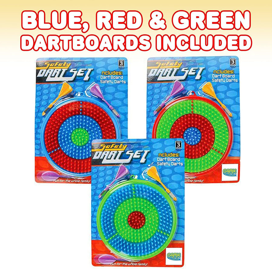 Gamie Dart Board Set for Kids - Includes 3 Dartboards and 6 Darts - Kid Safe Dartboard Kit for Boys and Girls - Great Gift, Party Activity, Bedroom Wall Decor Idea - Red, Blue and Green