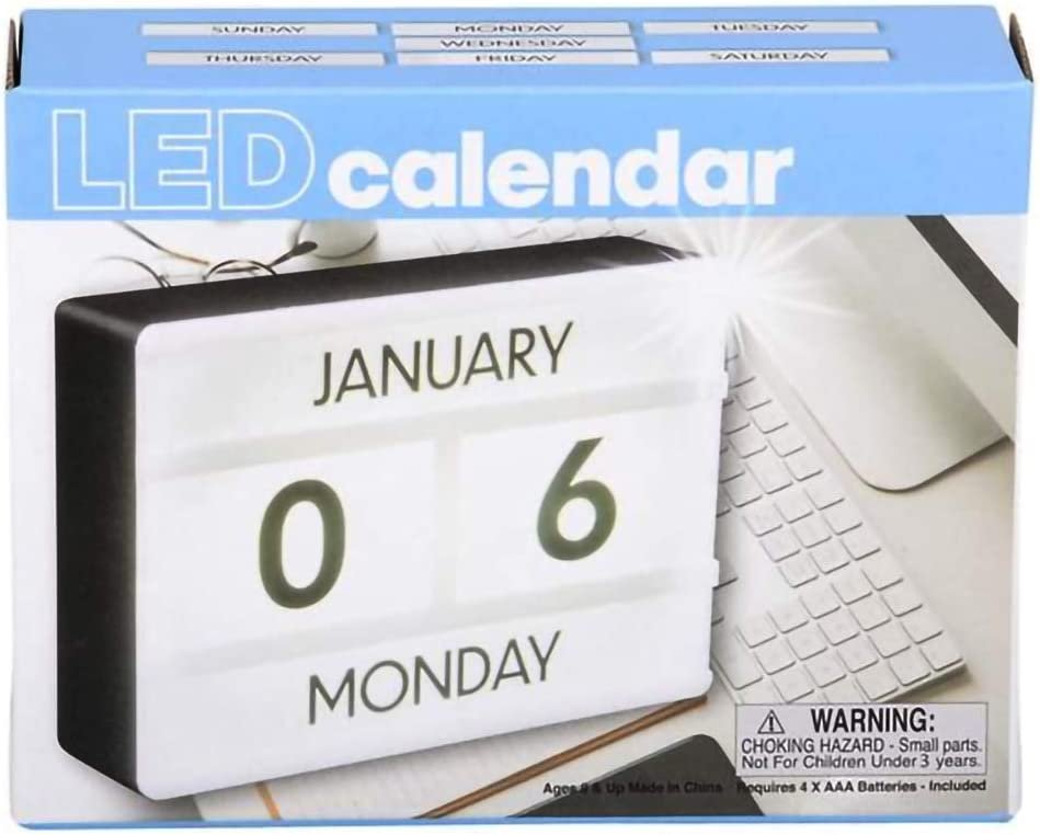 LED Calendar Box, 1 Battery Operated Light-Up Calendar for Bedroom, Kitchen, and Living Room Décor, Unique Decoration Sign for Home, Best Gift Idea for Boys and Girls