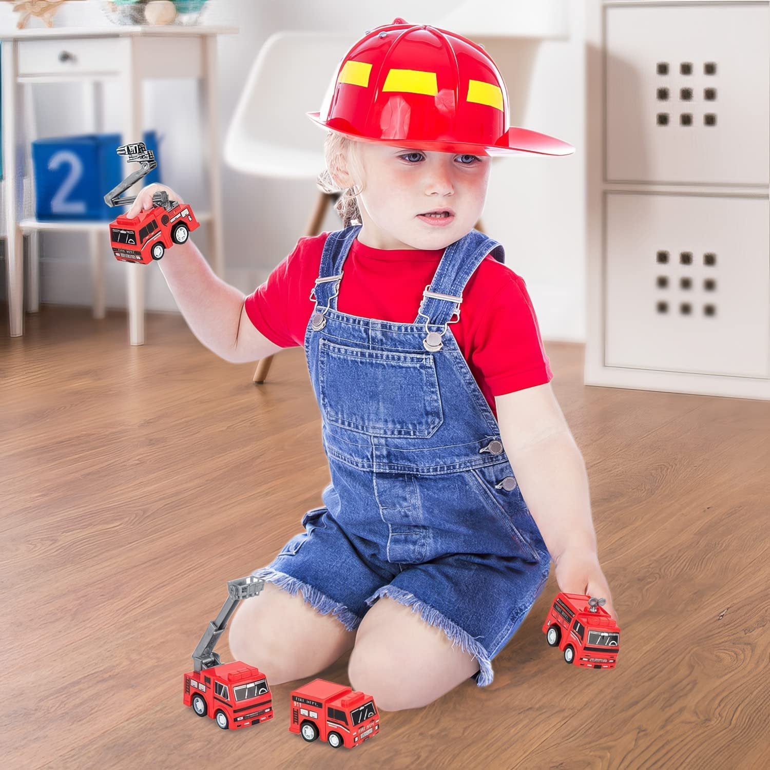 Mini Pullback Fire Engine Toy Trucks, Bulk Pack of 24, Firefighter Birthday Party Supplies and Favors, Firetruck and Fireman Favors and Goodie Treat Bag Fillers for Kids Ages 3+