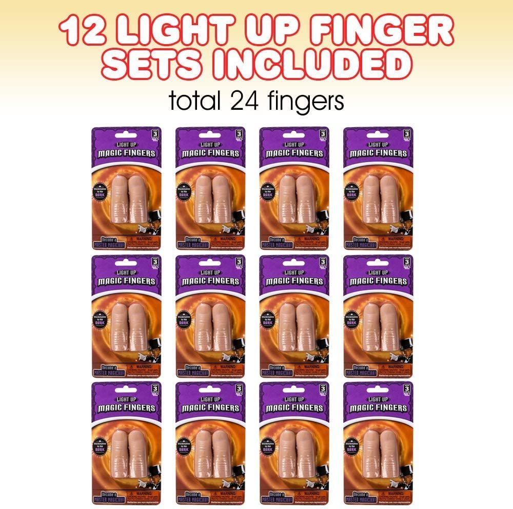 Light-Up Glow Fingers Set, 12 Pairs, Magic Finger LED Toys for Kids with Batteries, Fun Magician Trick Props for Boys and Girls, Fun Gag Toys and Birthday Party Favors for Children