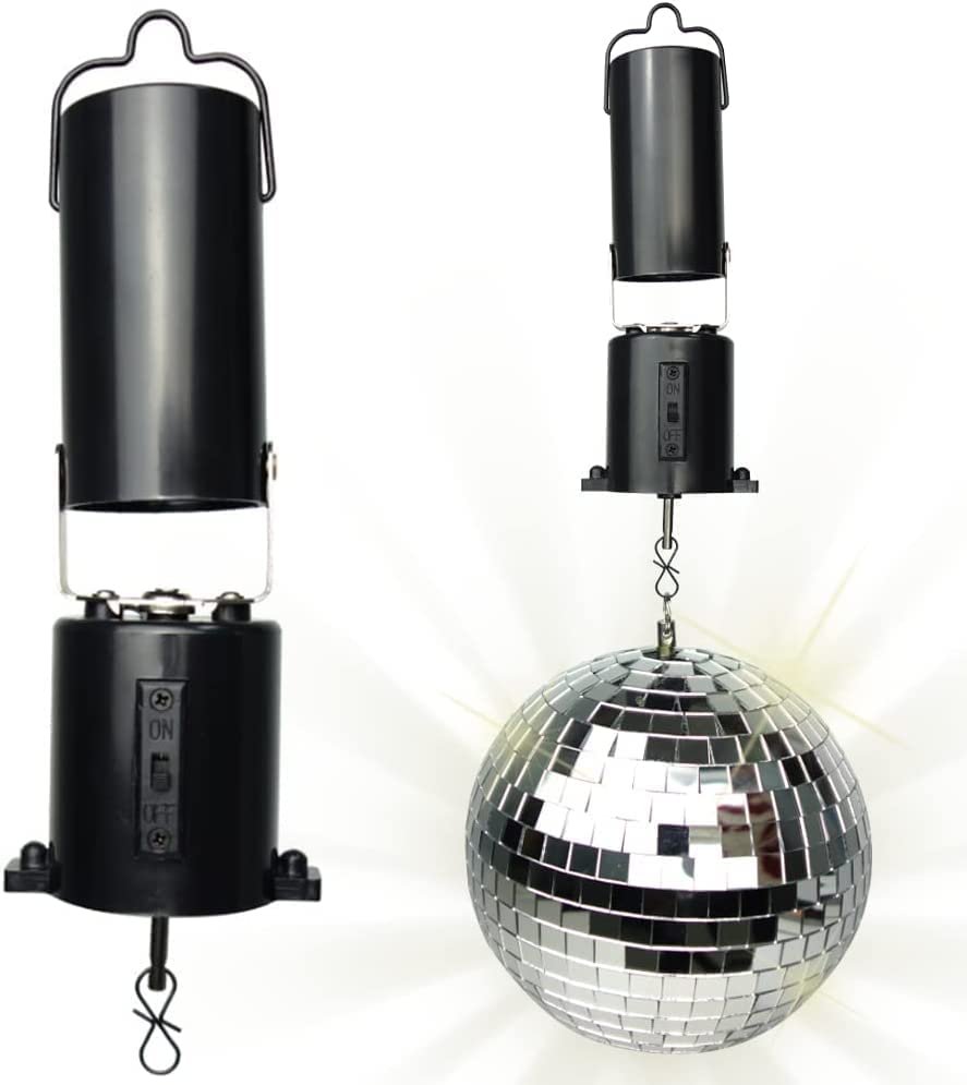 Disco Ball Motor with Mirrored Disco Ball, Includes Battery Powered Spinning Ball Motor and 4" Disco Ball with Hanging String, for Parties, Birthdays, Weddings, and Room Décor