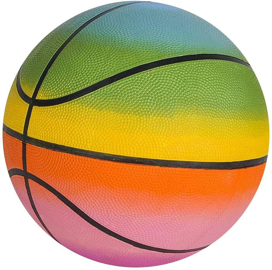 Rainbow Regulation Basketball for Kids, Bouncy Rubber Kick Ball for Backyard, Park, & Beach Outdoor Fun, Beautiful Rainbow Colors, Durable Outside Toys for Boys & Girls - Sold Deflated