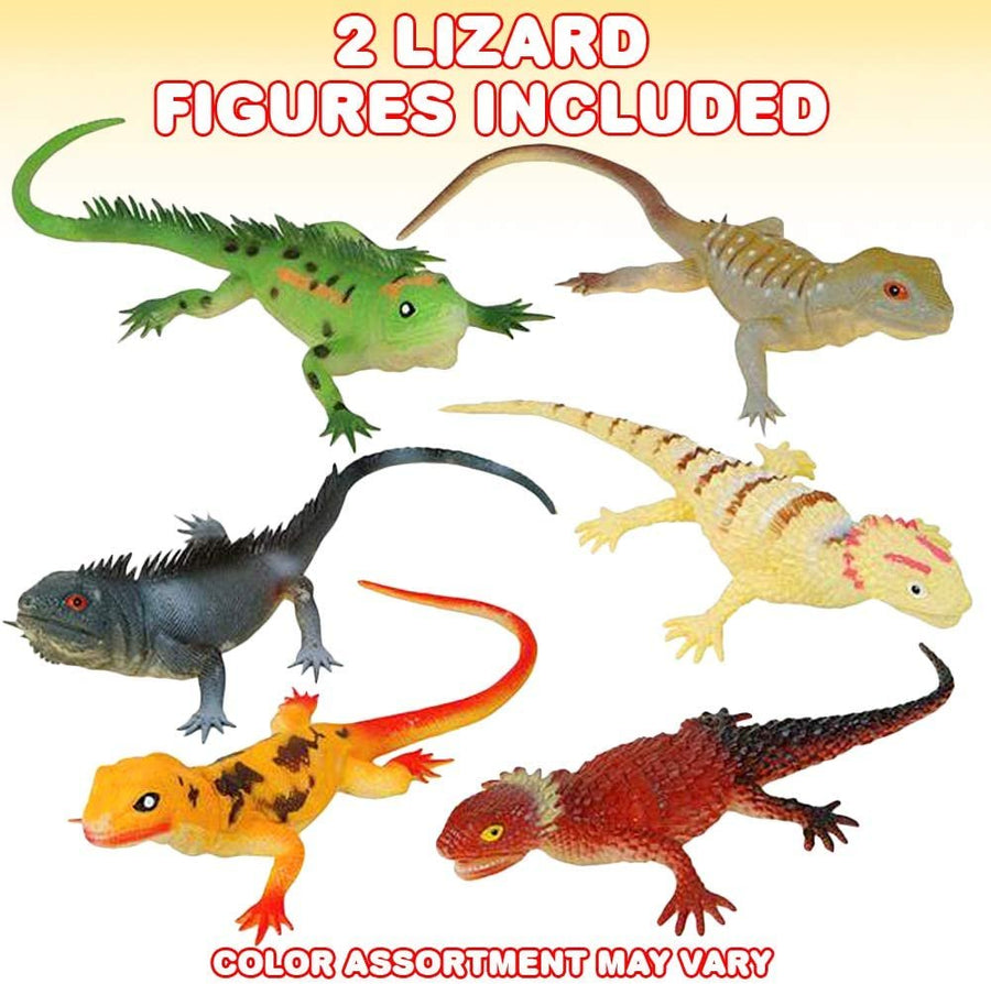 Soft Lizard Toys for Kids, Set of 2, PVC Animal Figurines, 13.5” Long Lizard Toys for Pretend Play and Wildlife Decorations, Gifts and Favors for Safari or Zoo Birthday Party