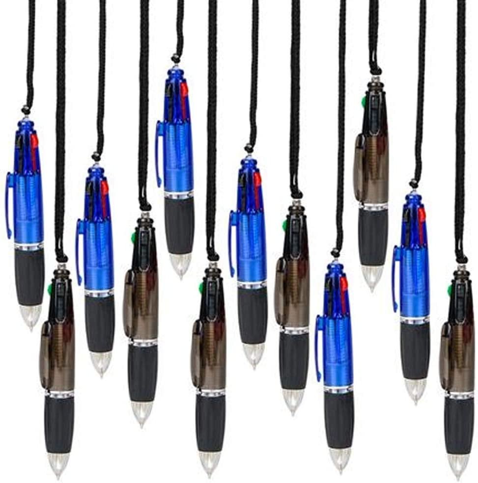 Shuttle Pen Necklace for Kids, Set of 12, Cool Pens with 4 Ink Colors in Each, Back to School Stationery Supplies, Birthday Party Favors, Stocking Stuffers, Classroom Teacher Rewards