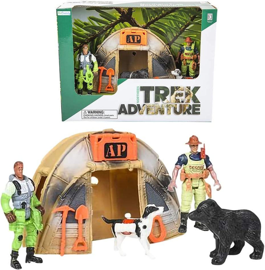 Northern Trek Base Camp for Kids, Camp Play Set for Boys and Girls with 2 Action Figures, Dog, Bear, and Tent, Best Christmas or Birthday Gift for Children