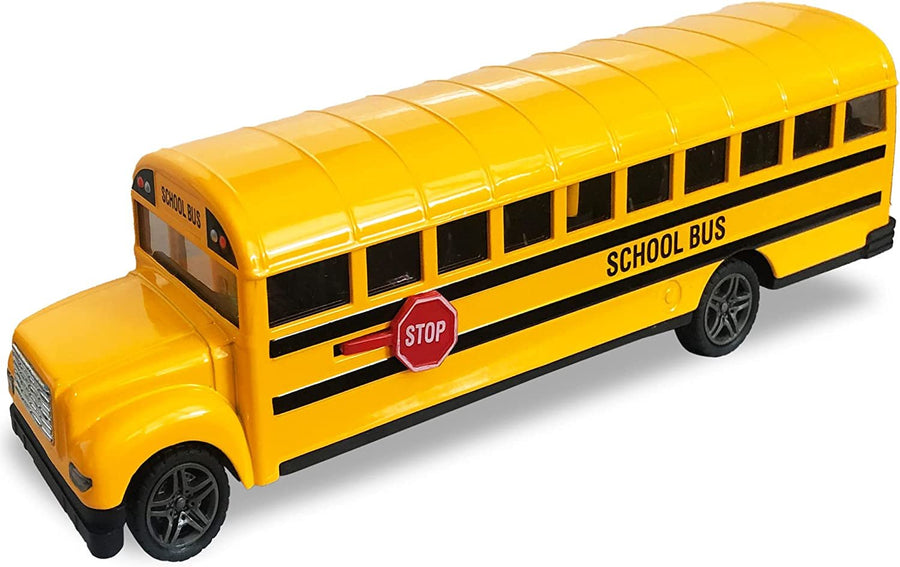 Diecast Yellow School Bus Toy for Kids - 8.5" Pull Back Car with Cool Opening Doors and Rubber Tires - Durable Diecast Metal - Best Birthday for Boys and Girls