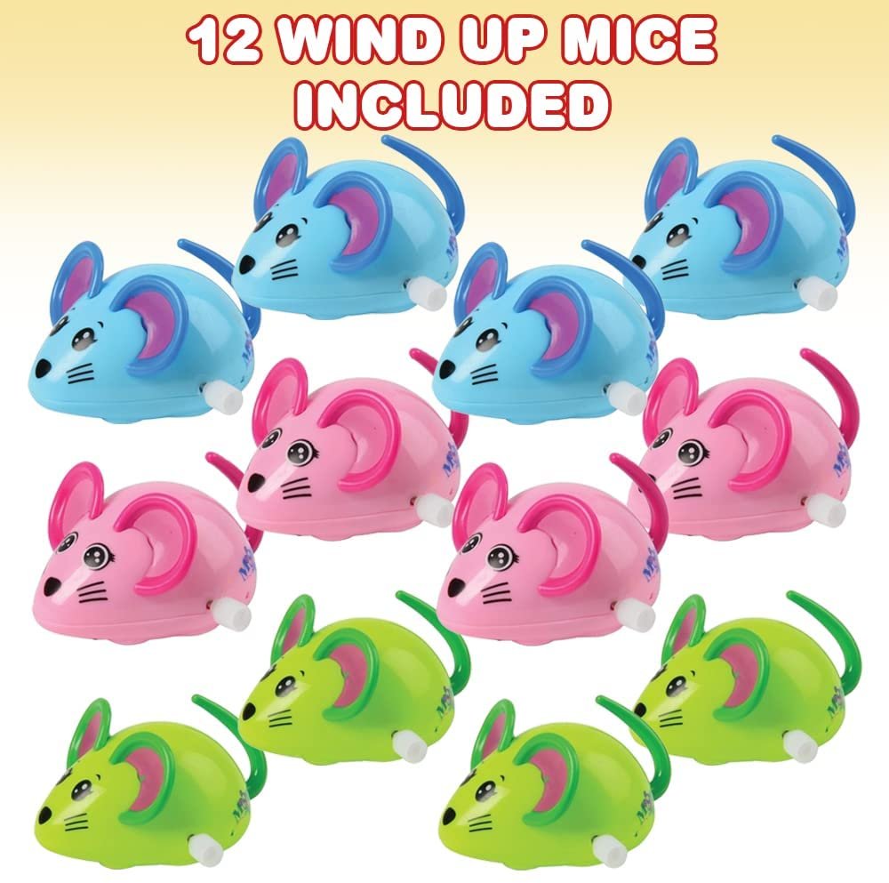 ArtCreativity Wind Up Mice, Set of 12, Wind Up Mouse Toys for Kids in Assorted Colors, Wind Up Toys with Moving Tails and Wheels, Classic Birthday Party Favors, Gag Toys for Kids and Adults