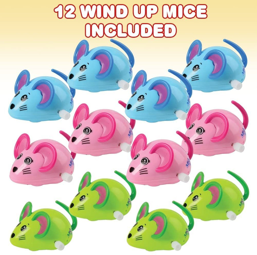 Wind Up Mice, Set of 12, Wind Up Mouse Toys for Kids in Assorted Colors, Wind Up Toys with Moving Tails and Wheels, Classic Birthday Party Favors, Gag Toys for Kids and Adults