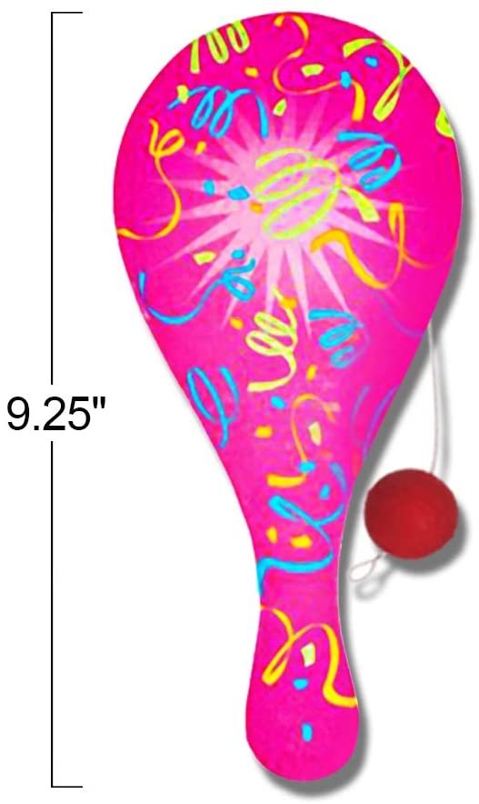 Neon Paddle Balls, Pack of 12, 9.25" Plastic Paddleball with String, Assorted Bright Colors, Great Party Favors, Goodie Bag Fillers, Fun Activity Toys for Kids