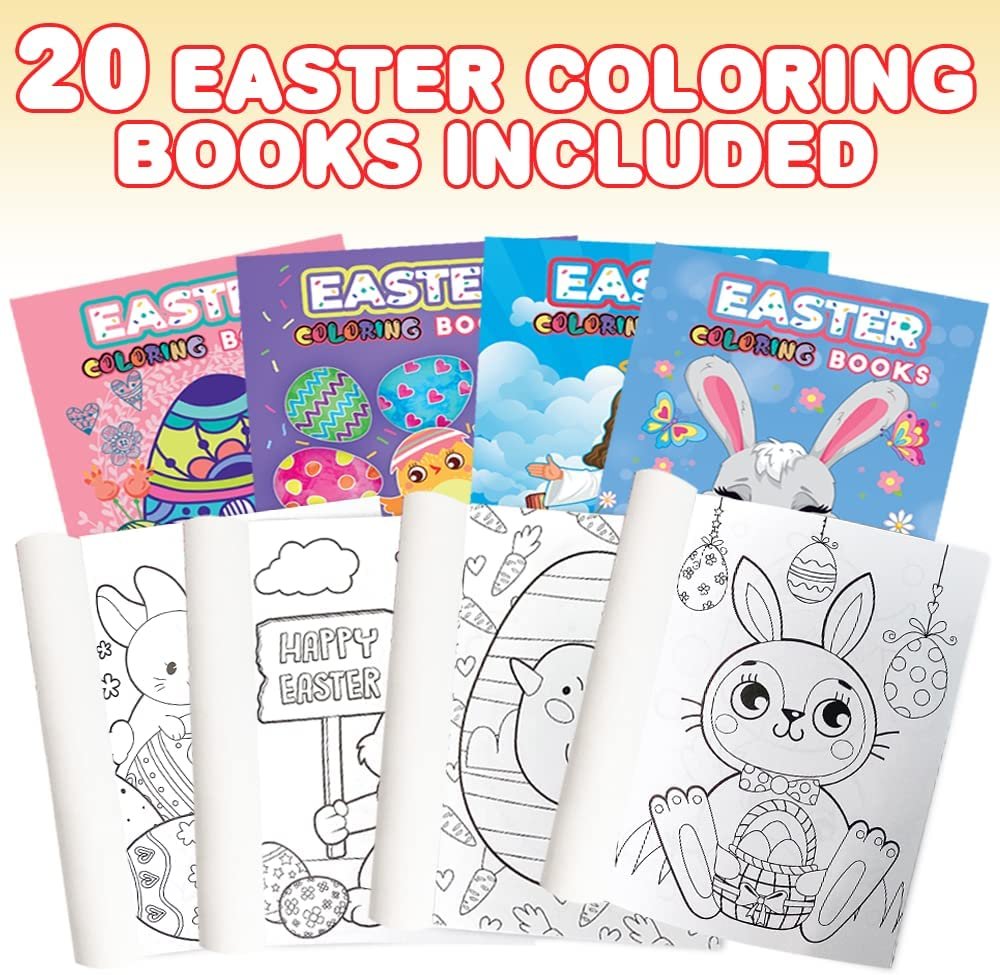 Assorted Mini Easter Coloring Books for Kids, Pack of 20, Small Color Booklets in 4 Designs, Easter Party Favors for Kids, Educational Easter Gifts for Boys and Girls