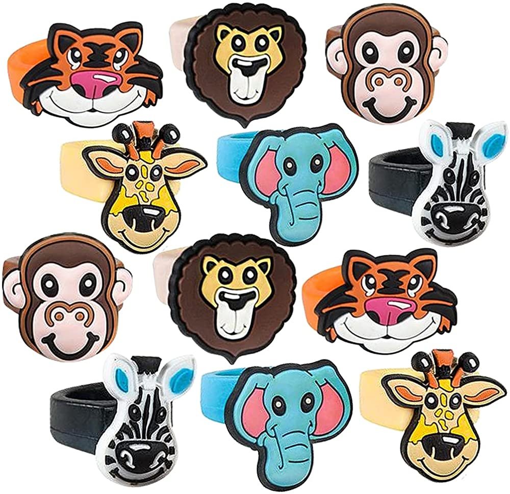 Zoo Animal Rubber Rings for Kids, Pack of 12, Adorable Kids Jewelry fo ...