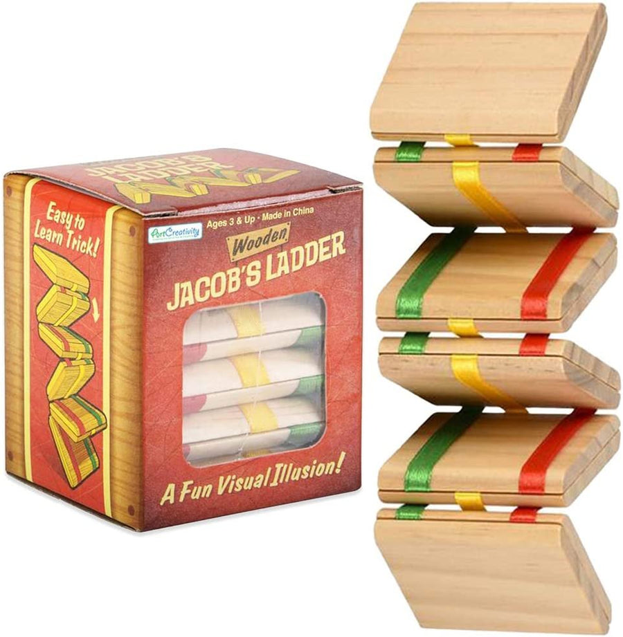 Wooden Jacob’s Ladder Toy, Set of 2, Wood Retro Toys for Kids and Adults, Optical Illusion Fidget Toys, Magic Birthday Party Favors, Cool Stocking Stuffers and Goodie Bag Fillers