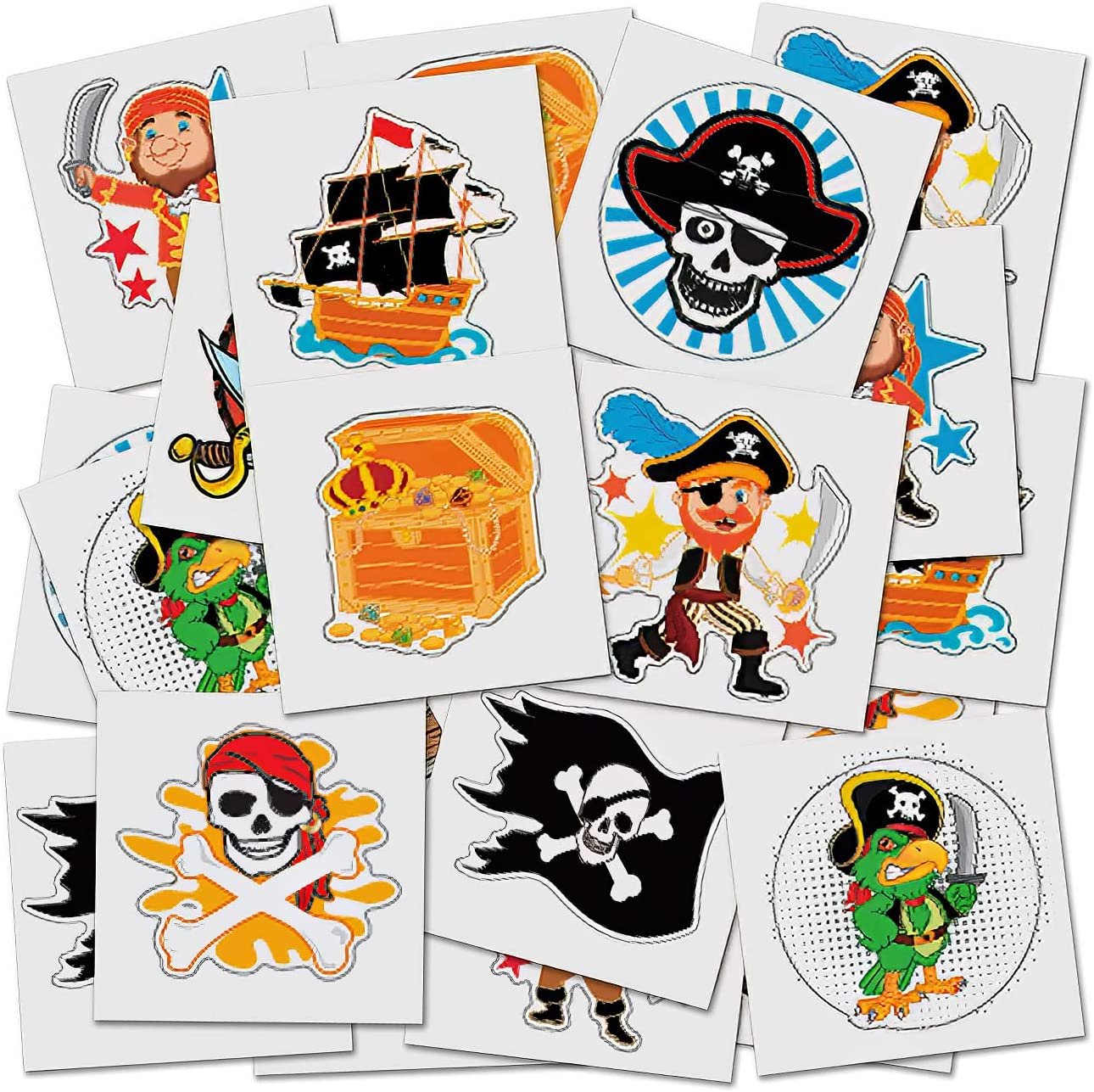 ArtCreativity Pirate Temporary Tattoos for Kids - Bulk Pack of 144 in Assorted Designs, Non-Toxic 2 Inch Tats, Birthday Party Favors, Goodie Bag Fillers, Non-Candy Halloween Treats