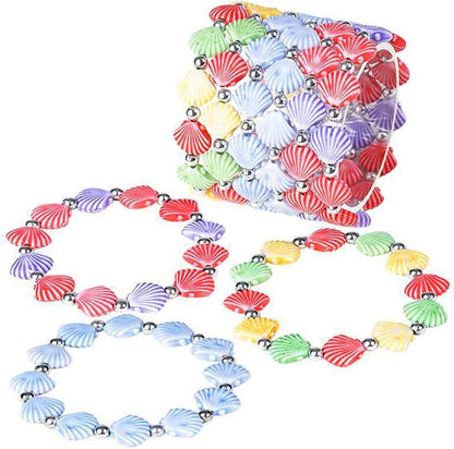 ArtCreativity Faux Shell Bead Bracelets - Pack of 12 Stretch Novelty Wristbands in Assorted Color Combos - Fun Party Favor, Carnival Prize - Mermaid Fashion Bracelets for Kids and Adults