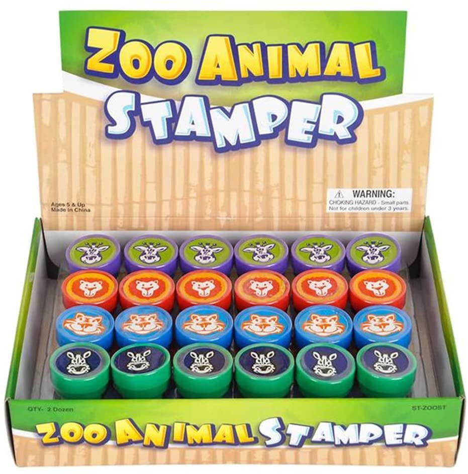 ArtCreativity Zoo Animal Stampers for Kids, Set of 24, Assorted Pre-Inked Stampers, Animal Birthday Party Favors, Goodie Bag Fillers, Arts n Crafts Supplies Assignment Stamps for Teachers