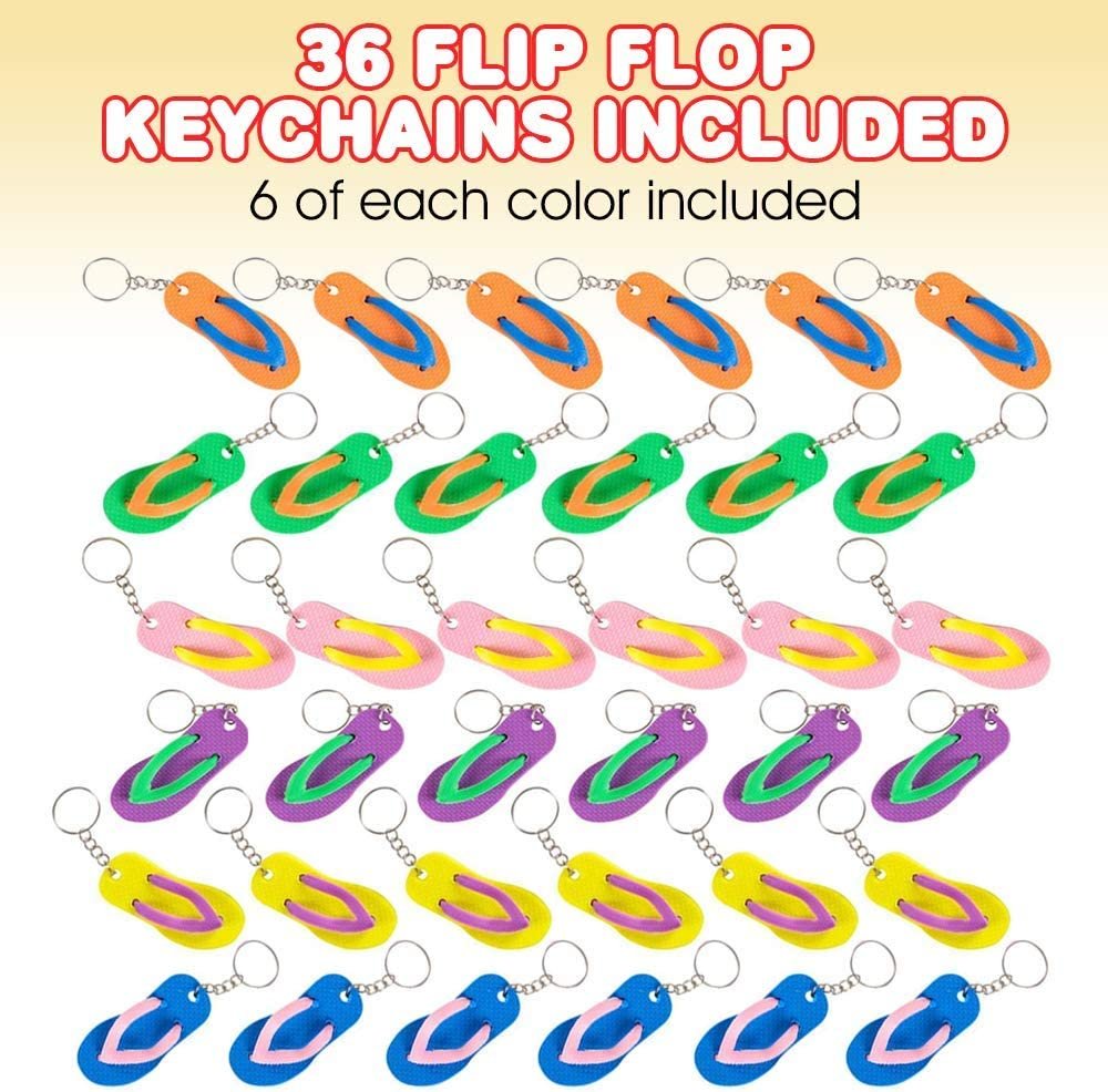 Flip Flop Keychains, Set of 36, Fun Key Chains for Backpack, Purse, Luggage, Great Giveaways for Birthday, Luau, Beach, and Pool Parties, Cool Goody Bag Fillers and Small Prizes for Kids