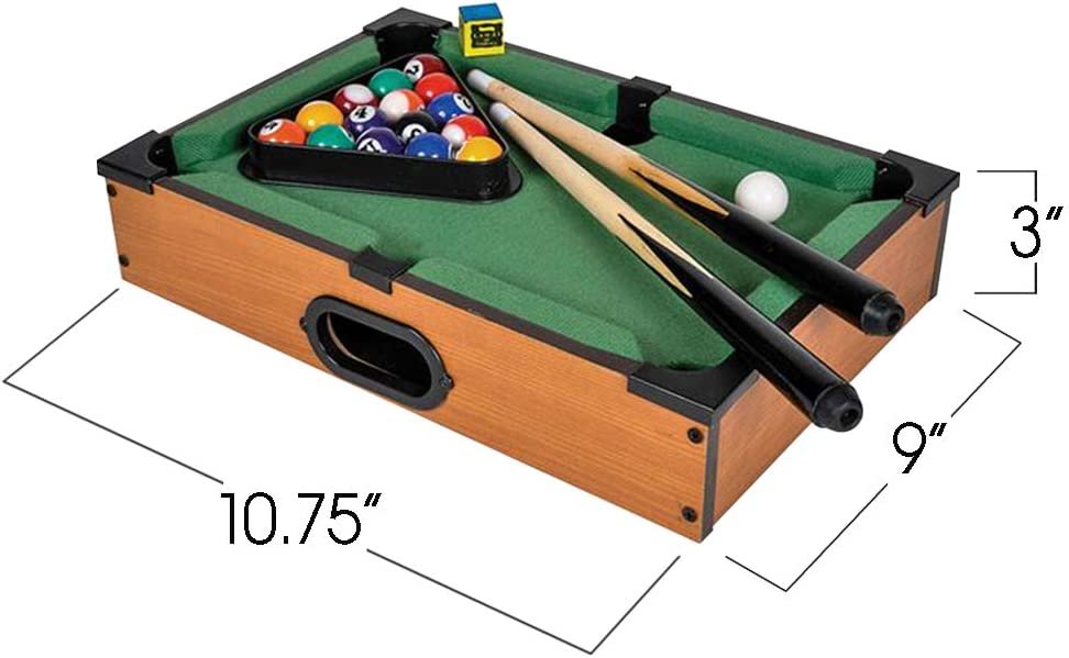Gamie Tabletop Pool Game Set Wooden Portable Game with All Accessories Included - Great Gift Idea for Boys and Girls - Unique Desk Decoration - Fun for The Whole Family
