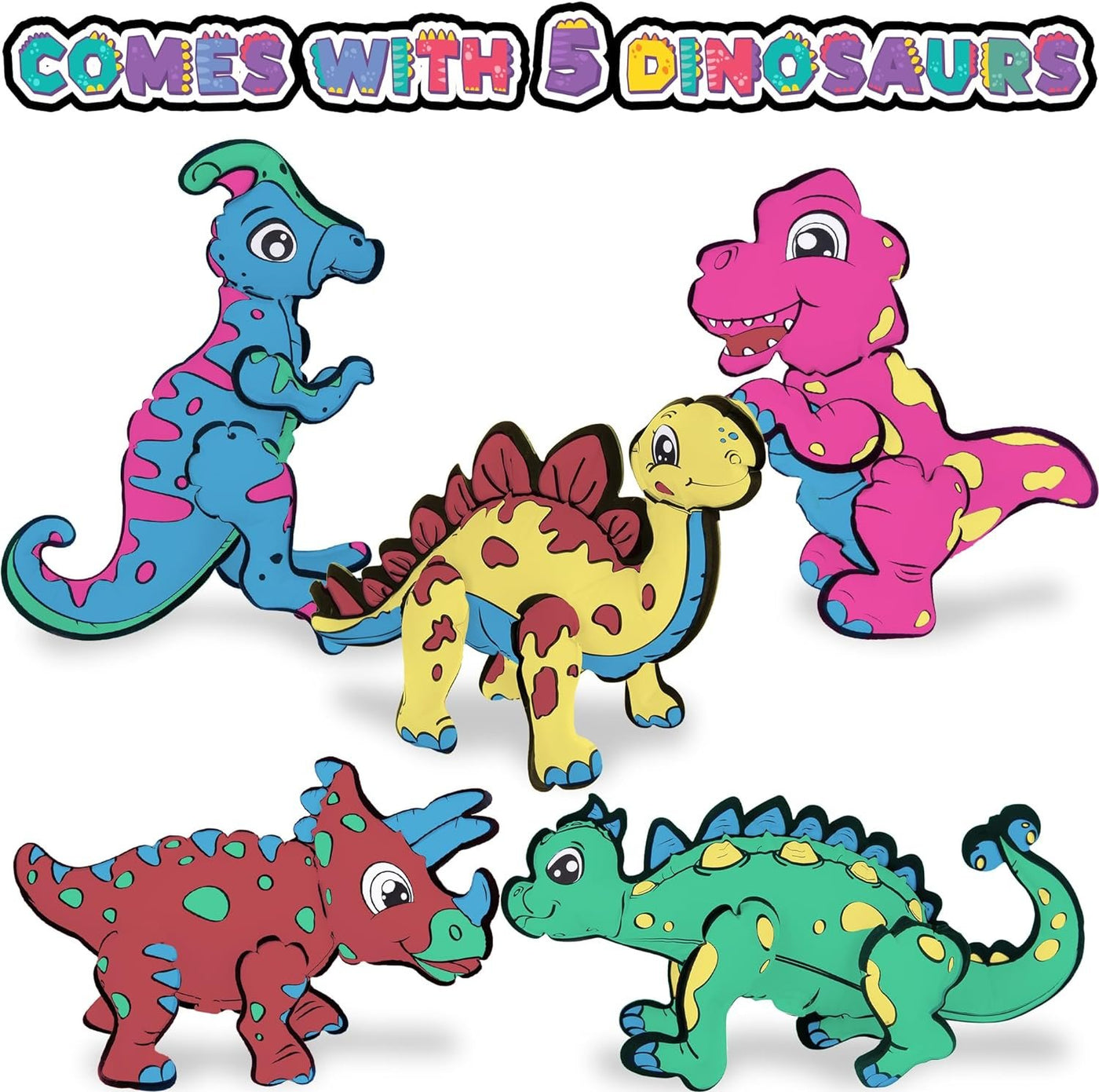 ArtCreativity Kids Inflatable Dinosaur Coloring Kit - 16 Piece Set - 5 Dinosaur Inflates, 1 Pump, and 10 Markers - Dinosaur Arts and Crafts for Kids Ages 4-8 - Dinosaur Birthday Party Decorations