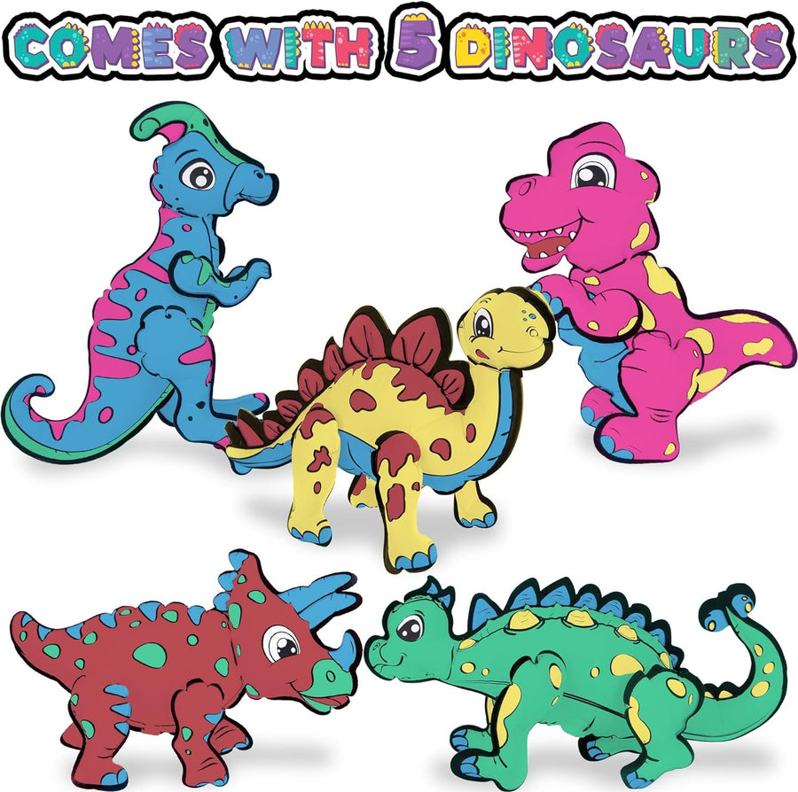 Kids Inflatable Dinosaur Coloring Kit - 16 Piece Set - 5 Dinosaur Inflates, 1 Pump, and 10 Markers - Dinosaur Arts and Crafts for Kids Ages 4-8 - Dinosaur Birthday Party Decorations
