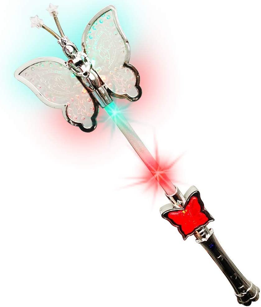 Multi-Color Spinning Butterfly Baton with LED Handle | 16” Light Up Butterfly Wand for kids | Fun Pretend Play Prop | Batteries Included | Best Birthday Gift for Boys and Girls