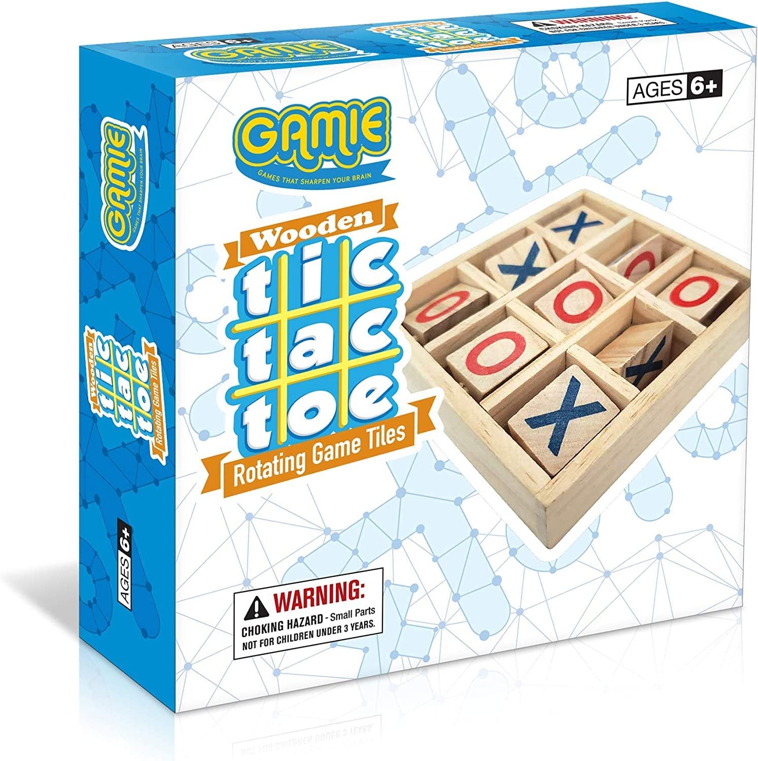 Gamie Wooden Tic-Tac-Toe Game, Small Travel Game with Fixed Spinning Pieces, Classic Wood Game for Kids, Fun Indoor Game Night Activity for Boys and Girls