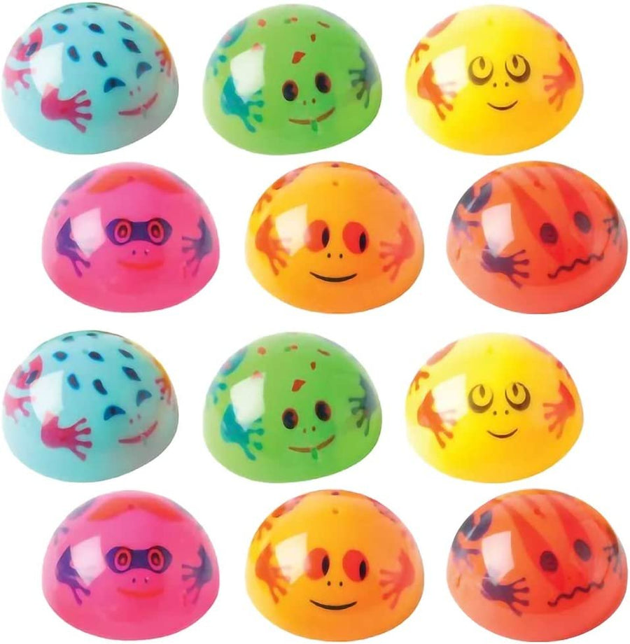 Frog Poppers, Set of 12, Pop-Up Half Ball Toys in Assorted Colors and Designs, Old School Retro 90s Toys for Kids, Birthday Party Favors, Goodie Bag Fillers for Boys and Girls