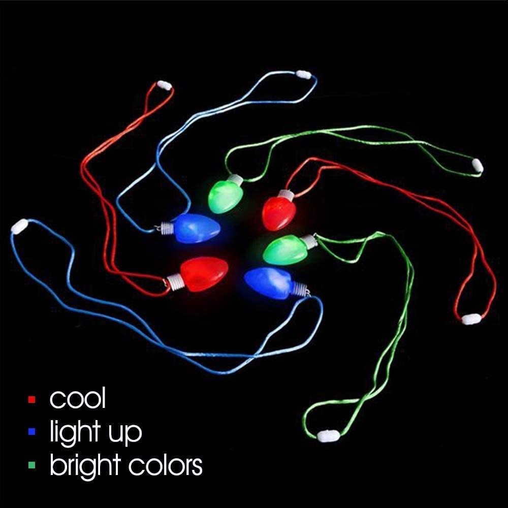Light-Up Christmas Bulb Necklaces, Set of 6, Festive Holiday Necklaces in Assorted Colors, Flashing Christmas Accessories for Women, Men, and Kids, Xmas Party Favors, Stocking Stuffers