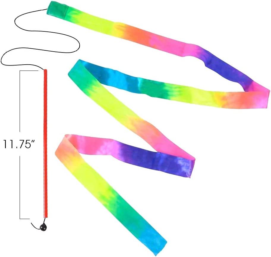 ArtCreativity Rainbow Dance Ribbon Streamers for Kids, Set of 2, Twirling Ribbons for Dancing, Marching Band, Exercise, Pretend Play, Gymnastics Party Favors, Dance Party Decorations