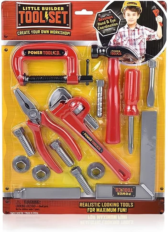 Deluxe Handyman Toy Tool Set for Kids, 15 Piece Kids’ Tool Set, Tool Kit for Kids with Realistic Looking Toy Hammer, Screwdriver, Pliers, Wrench, Bolts, and More, for Ages 3 and Up