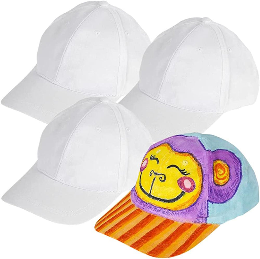 White Craft Baseball Caps, Set of 4, Cotton Baseball Caps for Crafting, White Baseball Caps for Kids and Adults, Soft and Breathable White Ball Caps for DIY Art and Casual Wear